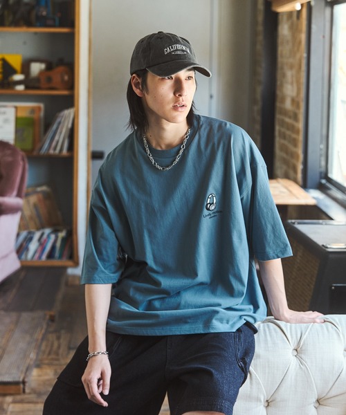tシャツ イラストバックプリント / ワンポイント刺繍 ビッグシルエット