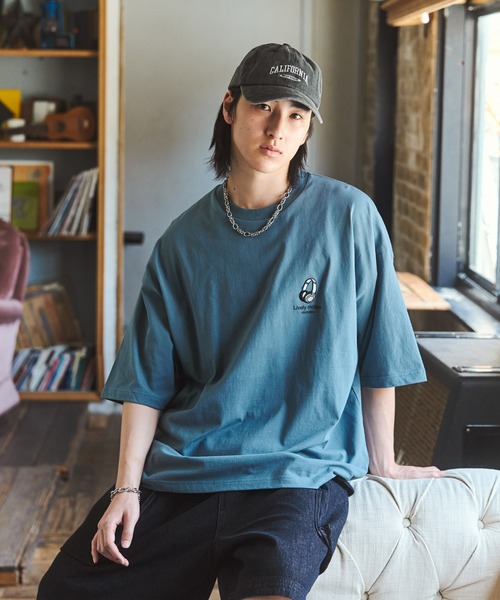 tシャツ イラストバックプリント / ワンポイント刺繍 ビッグシルエット