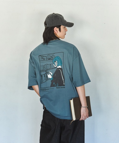 tシャツ イラストバックプリント / ワンポイント刺繍 ビッグシルエット