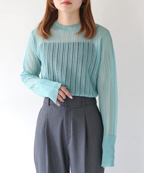 HER CLOSET ニット セーター 「vingtrois」シアーリブニット 