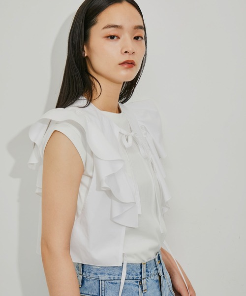 ADAM ET ROPE'（アダムエロペ） tシャツ 「逸品」フリルセットTシャツ