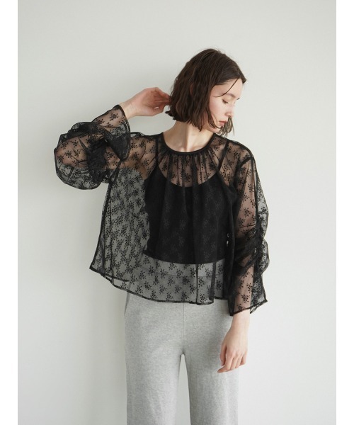 ブラウス シャツ Gather sleeve lace blouse レディース