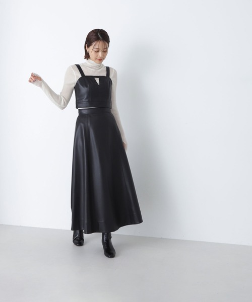 NATURAL BEAUTY BASIC ワンピース フェイクレザービスチェ＆スカート  