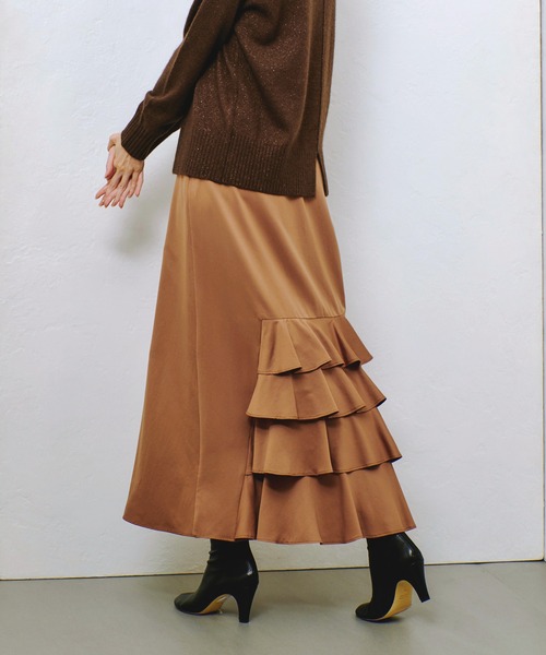 allurevilleソフトサテンバックフリルナロースカート allureville スカート ソフトサテンバックフリルナロースカート