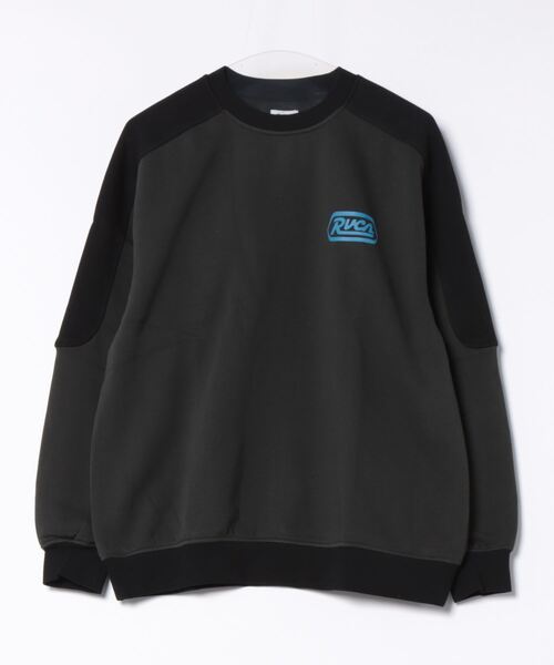 トレーナー スウェット RVCA レディース STATION TRACK CREW トレーナー/ルーカロゴショルダー切り替えバックプリントクルーネック