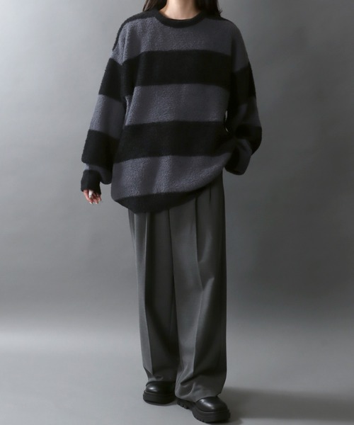 SITRY セーター ニット Feather Yarn Thick Stripe Knit