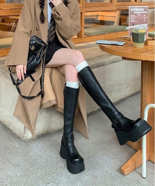 gossip!ロサンゼルス ブーツ Y2K プラットフォームロングブーツ