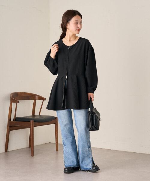 ブラウス シャツ 「セレモニー対応」B フロントZIPペプラムブラウス レディース Kastane ブラウス シャツ 「セレモニー対応」B フロントZIP