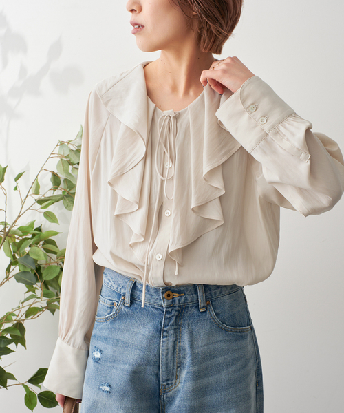 ブラウス シャツ シルクライクラッフルフリルブラウス レディース Spick＆Span ブラウス シャツ シルクライクラッフルフリル