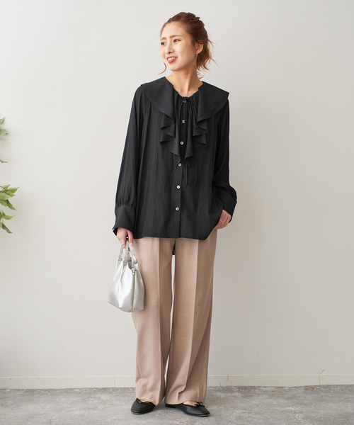 ブラウス シャツ シルクライクラッフルフリルブラウス レディース Spick＆Span ブラウス シャツ シルクライクラッフルフリル
