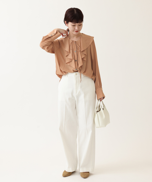 ブラウス シャツ シルクライクラッフルフリルブラウス レディース Spick＆Span ブラウス シャツ シルクライクラッフルフリル