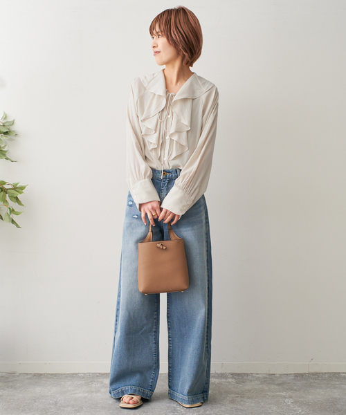 Spick＆Span ブラウス シャツ シルクライクラッフルフリル