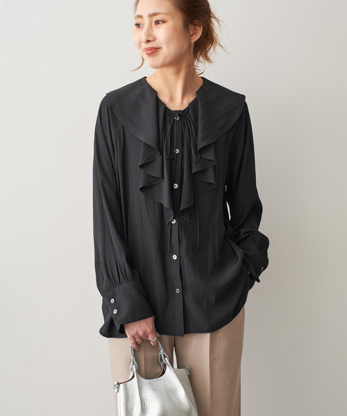 美品 Spick & Span シルク混 洗える フリルブラウス Spick＆Span ブラウス シャツ シルクライクラッフルフリル