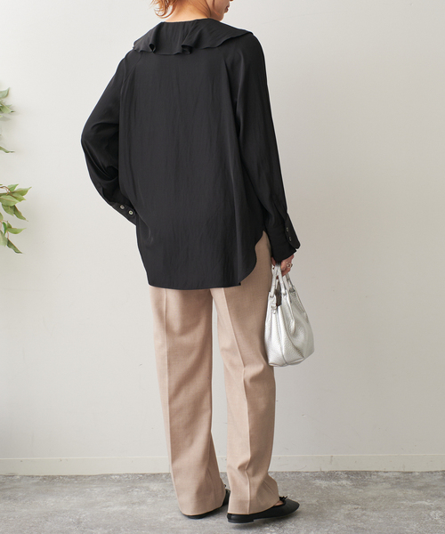 ブラウス シャツ シルクライクラッフルフリルブラウス レディース Spick＆Span ブラウス シャツ シルクライクラッフルフリル