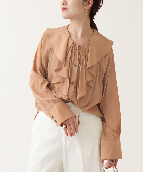 ブラウス シャツ シルクライクラッフルフリルブラウス レディース Spick＆Span ブラウス シャツ シルクライクラッフルフリル