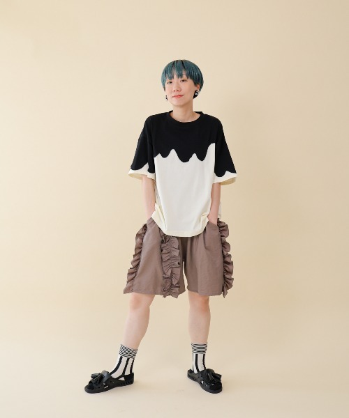 岡フリル付きグレーショートパンツs フリルリブショートパンツ（その他パンツ）｜PHILLY（フィリー