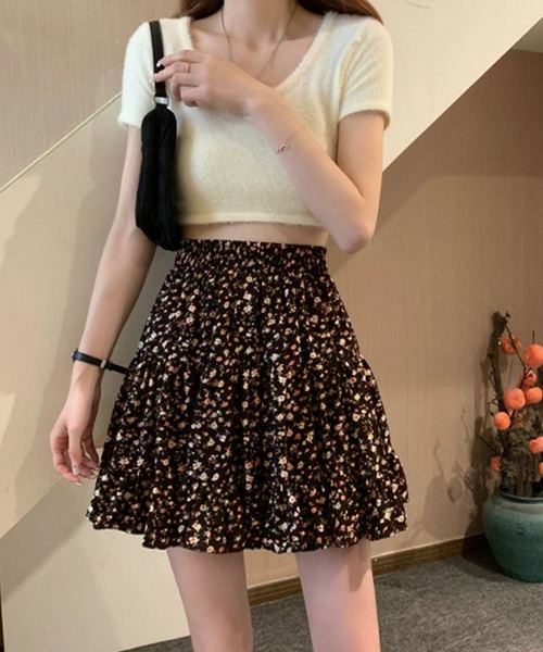 スカート 小花柄ティアードミニスカート スカパン : ZOZOTOWN