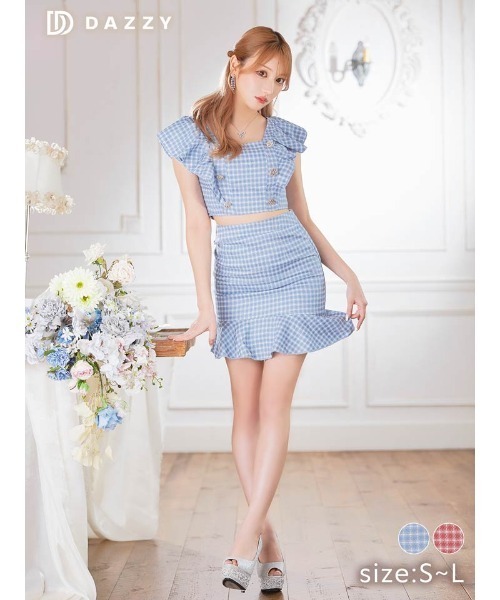 ビジューフリルリボンキャミセットアップドレス DAZZY ドレス 「大人可愛いフリルセットアップ」清潔感と甘さを