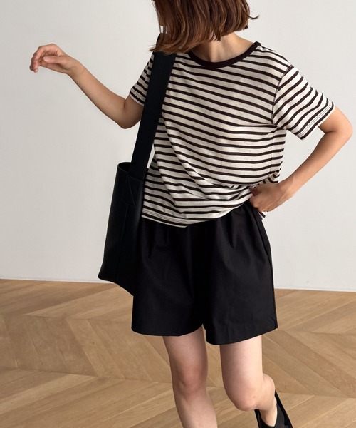 tシャツ HARING　リネン混ボーダーTシャツ レディース