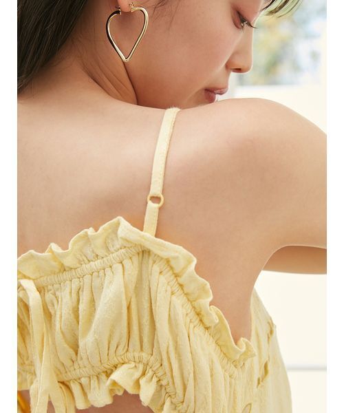 新品未使用 Snidel フラワープリントショルダーリボンワンピース イエロー SNIDEL（スナイデル） ワンピース フラワーエンブロイダリーマキシ