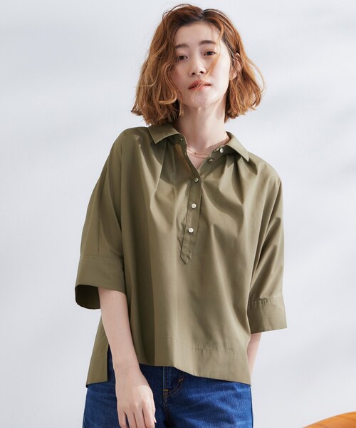 grove（グローブ） ブラウス シャツ 半袖 「サスティナブル原料」衿