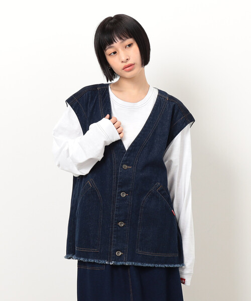 ベスト ジレ デニムフリンジベスト レディース
