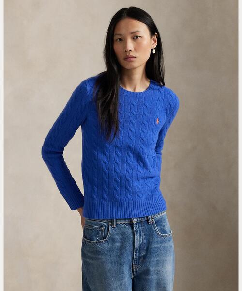 美品 ポロラルフローレン カシミヤクルーネックセーター ベージュ M POLO RALPH LAUREN ニット セーター ケーブル ウールカシミヤ