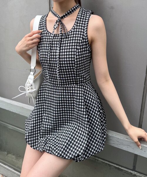 ワンピース Mimi check set mini dress AM1596 ANDMARY】Mimi check set mini dress