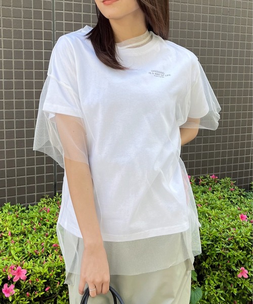 tシャツ ロゴT×チュールT コンパクトアンサンブル レディース