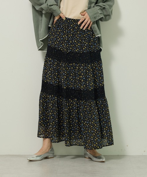 Green Parks（グリーンパークス） スカート レースドッキング花柄
