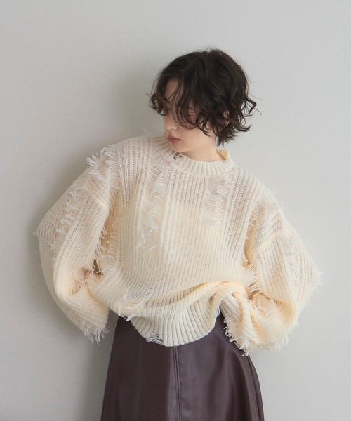 &. NOSTALGIA（ノスタルジア） ニット セーター モヘアタッチダメージ