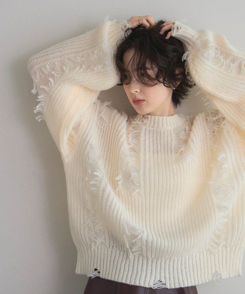 &. NOSTALGIA（ノスタルジア） ニット セーター モヘアタッチダメージ