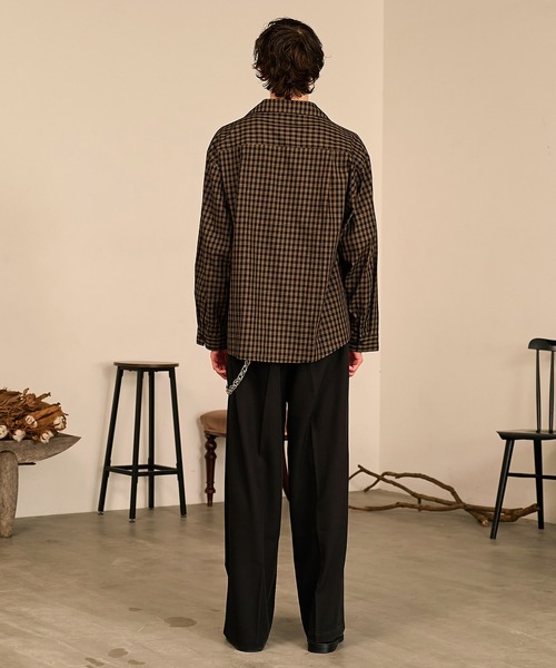 Forte シャツ Grid Check Open Collar Shirt/グリッドチェックオープン