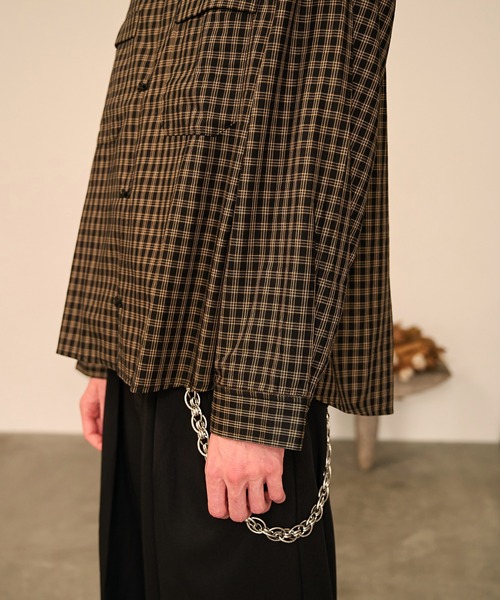 Forte シャツ Grid Check Open Collar Shirt/グリッドチェックオープン