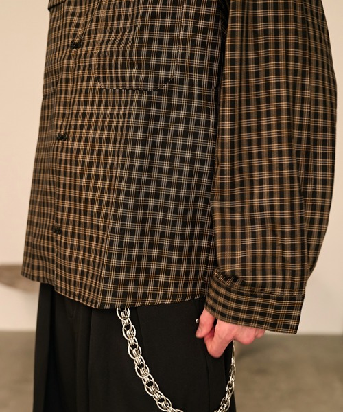 Forte シャツ Grid Check Open Collar Shirt/グリッドチェックオープン