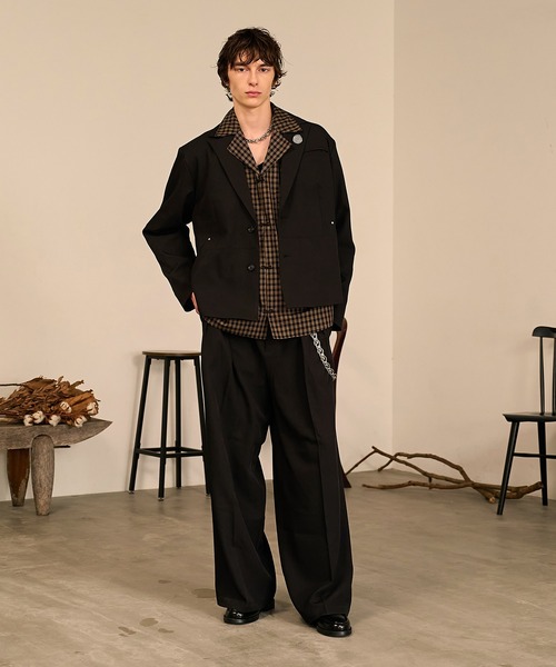 Forte シャツ Grid Check Open Collar Shirt/グリッドチェックオープン