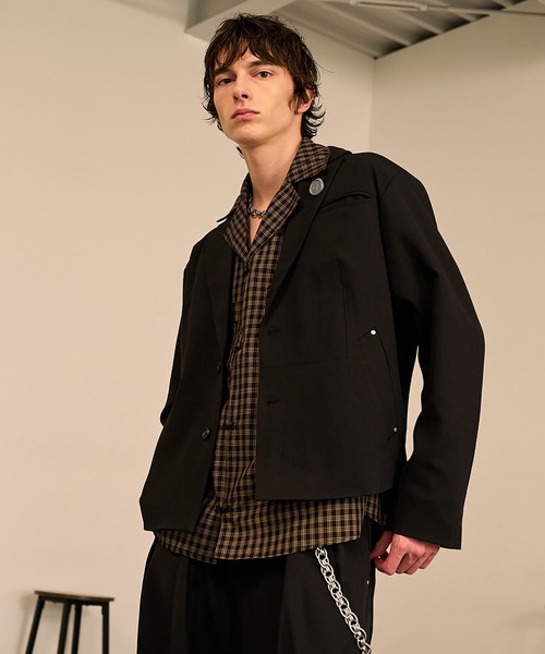 Forte シャツ Grid Check Open Collar Shirt/グリッドチェックオープン