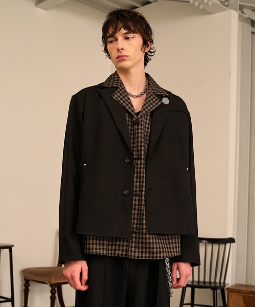 Forte シャツ Grid Check Open Collar Shirt/グリッドチェックオープン
