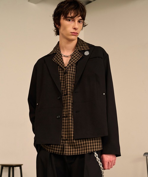 Forte シャツ Grid Check Open Collar Shirt/グリッドチェックオープン