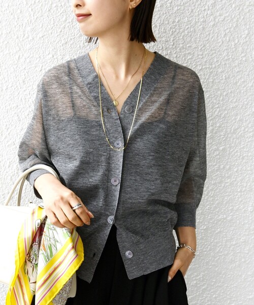 【新品未使用】 ７分袖コットンニットカーディガン SHIPS 「SHIPS」 7分袖ニットカーディガン ONE SIZE チャコールグレー