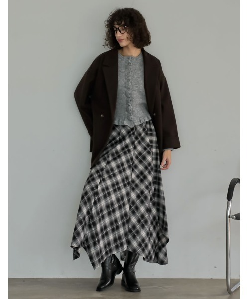 チェック柄 アシンメトリースカート Re:EDIT（リエディ） スカート 「2025 WINTER PRE ORDER」起毛チェック