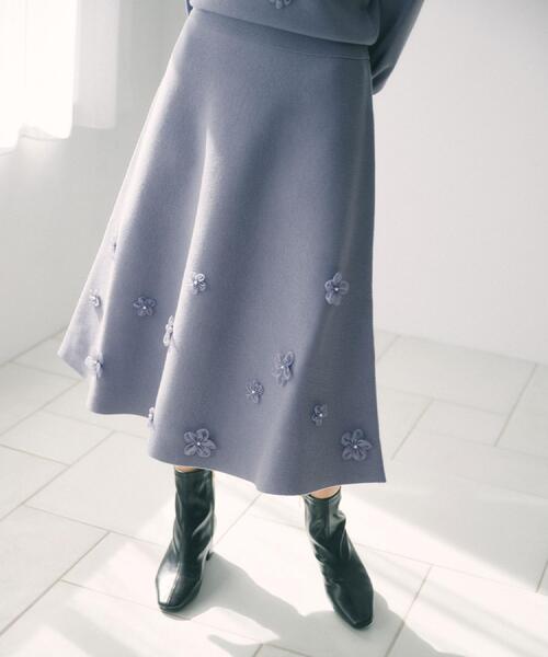index（インデックス） スカート フラワーモチーフニットフレア