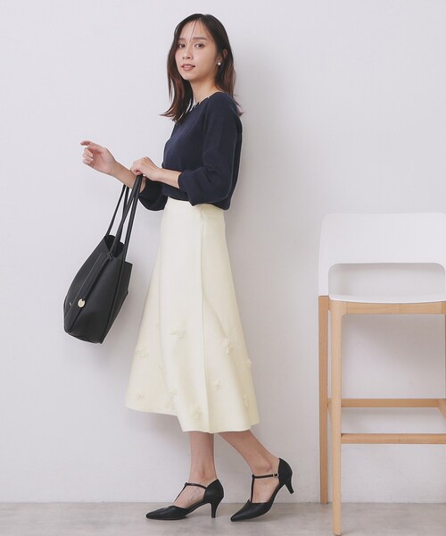 index（インデックス） スカート フラワーモチーフニットフレア