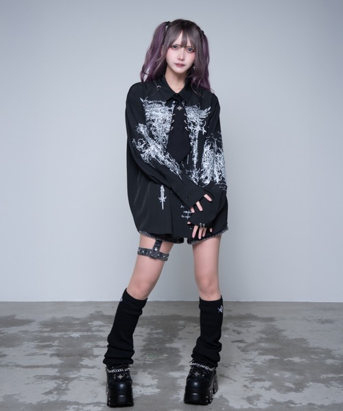 REFLEM/レフレム』ネクタイ付きプリントシャツ ブラック REFLEM（レフレム） ブラウス シャツ 「REFLEM/レフレム」ネクタイ付き