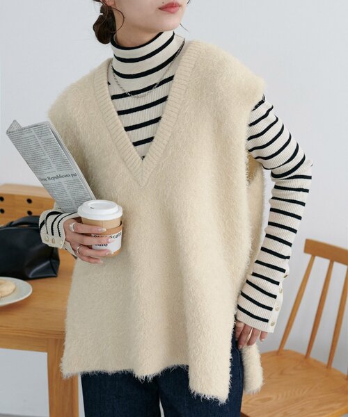 「DISCOAT」 ニットベスト FREE ベージュ レディース_画像3