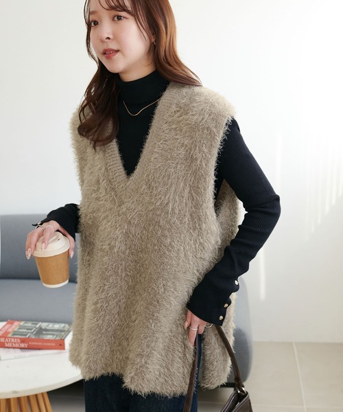 「DISCOAT」 ニットベスト FREE ベージュ レディース_画像5