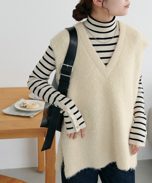 「DISCOAT」 ニットベスト FREE ベージュ レディース_画像6