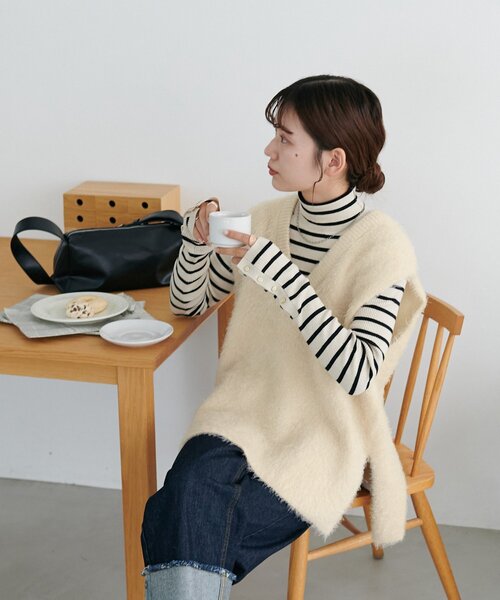 「DISCOAT」 ニットベスト FREE ベージュ レディース_画像7