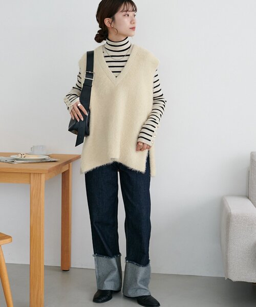 「DISCOAT」 ニットベスト FREE ベージュ レディース_画像8