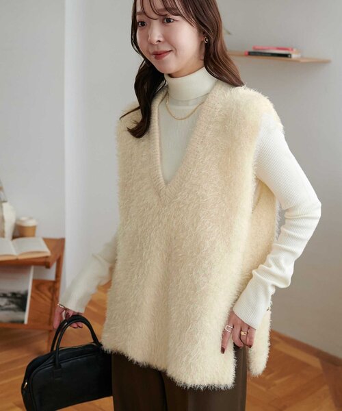 「DISCOAT」 ニットベスト FREE ベージュ レディース_画像9